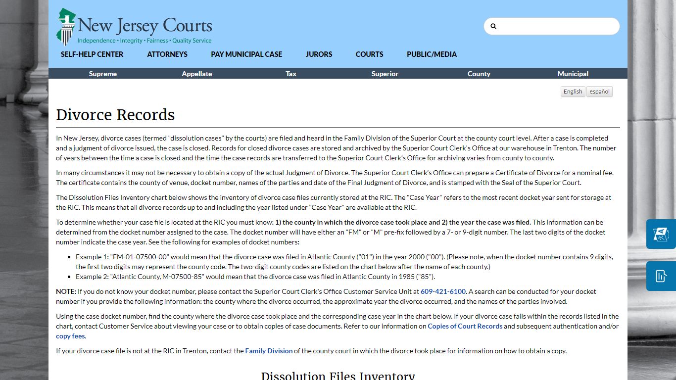 Divorce Records - New Jersey Superior Court